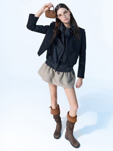 Sianna Corduroy Bowling-Bag Charm, Mocha Brown, hi-res