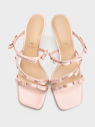 Jessy Recycled Polyester Bow Heeled Sandals, Pink, hi-res