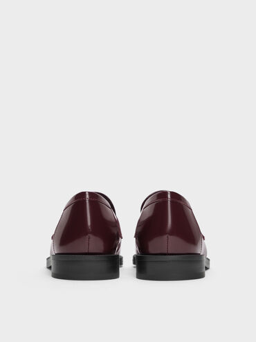 Georgina Leather Metallic-Accent Penny Loafers, Burgundy, hi-res