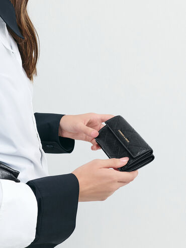 Duo Quilted Fold-Over Wallet, Black, hi-res