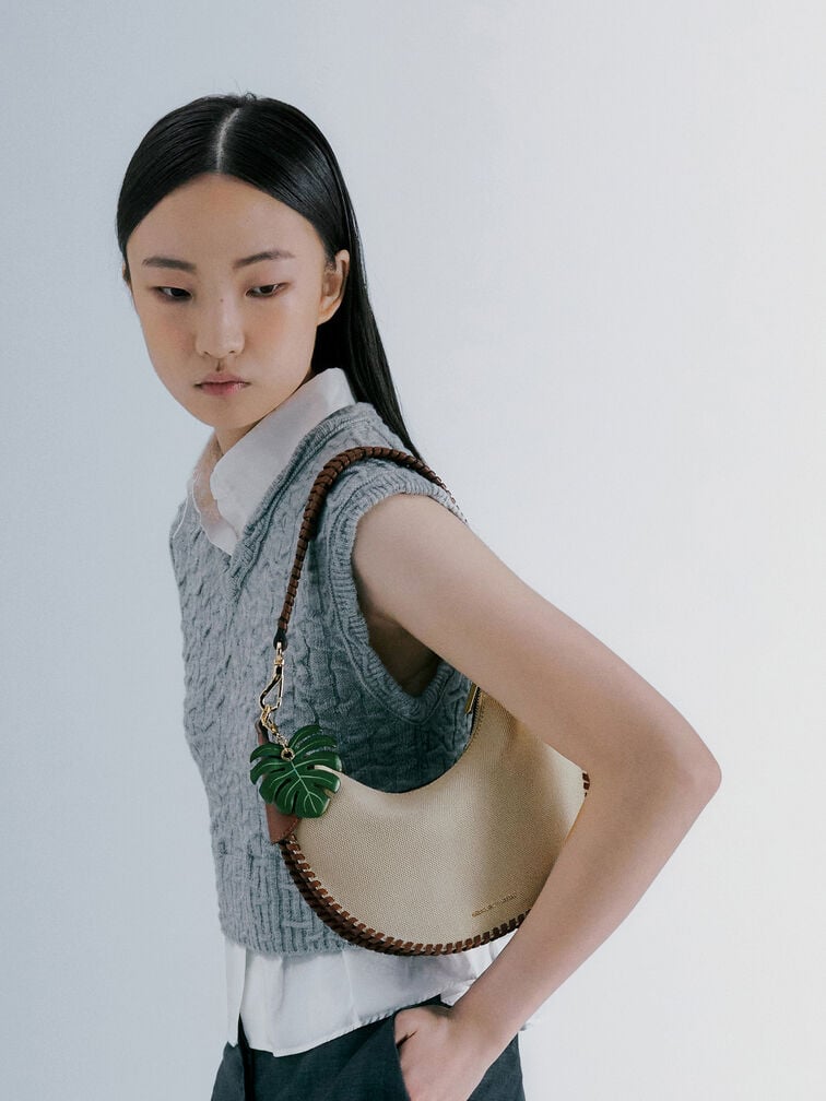 Blume Canvas Braided Curved Hobo Bag, Taupe Canvas, hi-res