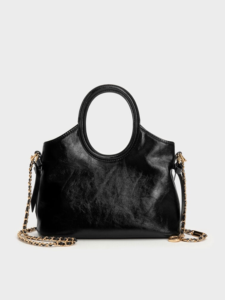 Mini Dalia Bow Oval-Handle Tote Bag, Black, hi-res