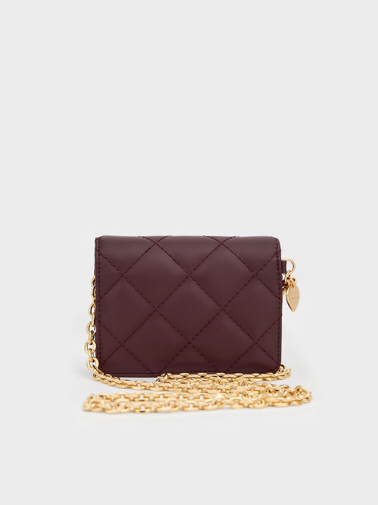 Arrietty Quilted Bow-Heart Charm Small Wallet, Wineberry Red, hi-res