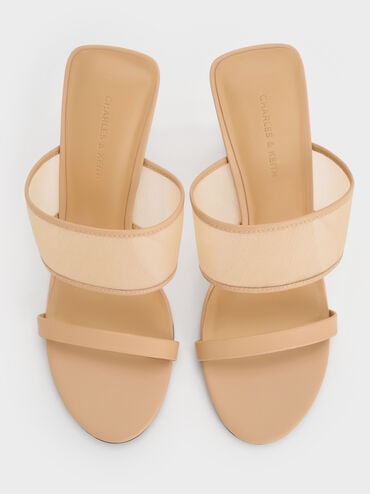 Mesh Sculptural-Heel Wedges, Nude, hi-res