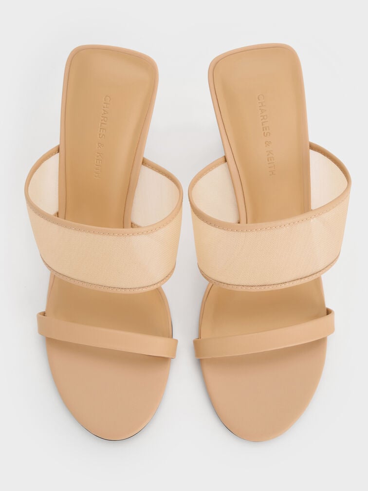 Mesh Sculptural-Heel Wedges, Nude, hi-res