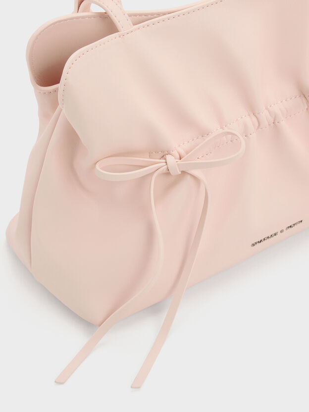 Reese Ruched Bow Shoulder Bag, Soft Pink, hi-res