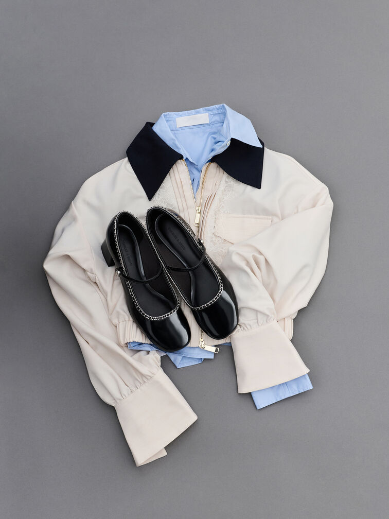 Braided-Chain Block-Heel Mary Jane Pumps, Black Box, hi-res