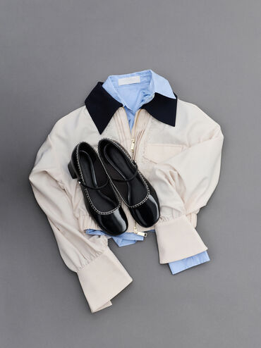 Braided-Chain Block-Heel Mary Jane Pumps, Black Box, hi-res