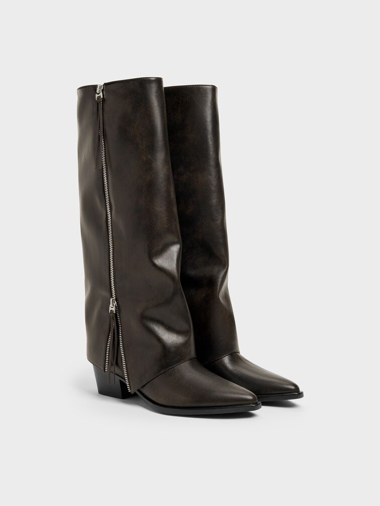 Aether Tassel-Zip Knee-High Boots, Dark Brown, hi-res