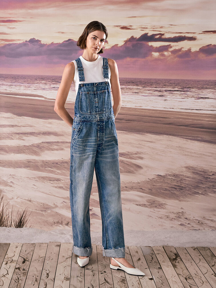 Pointed-Toe High-Vamp Slingback Flats, White, hi-res