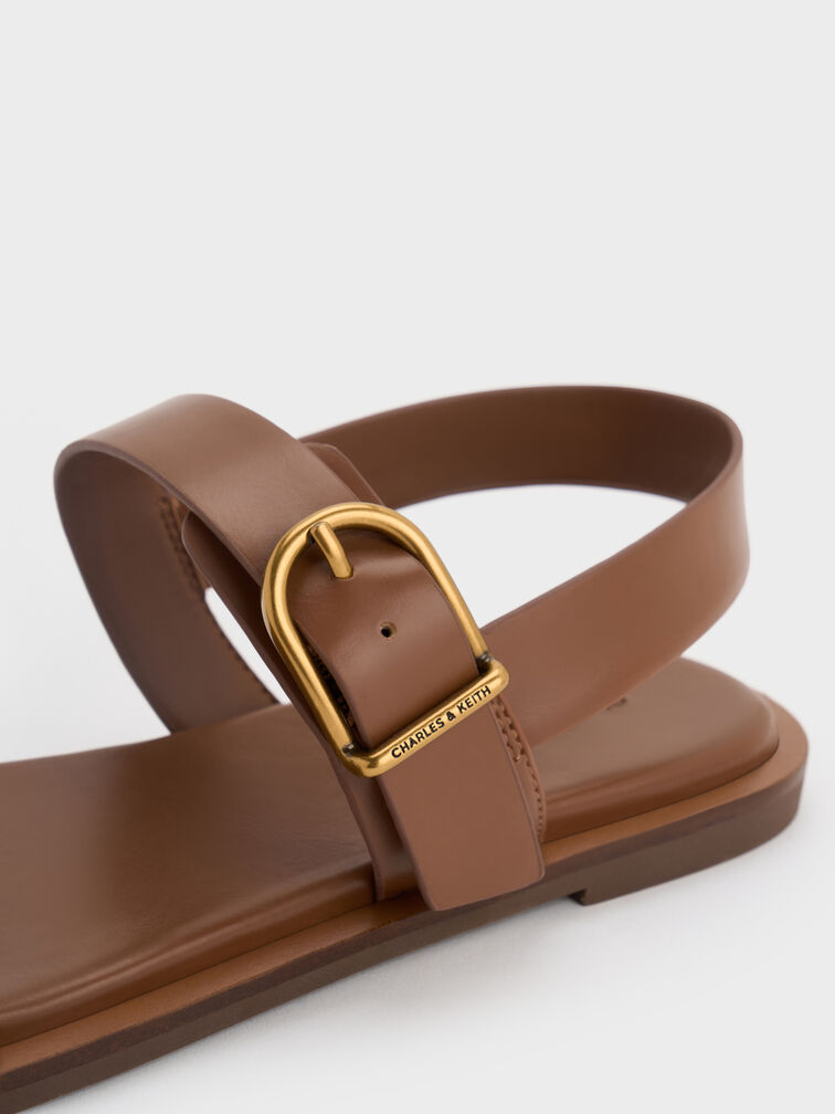 Double Buckle-Strap Slingback Sandals, Brown, hi-res
