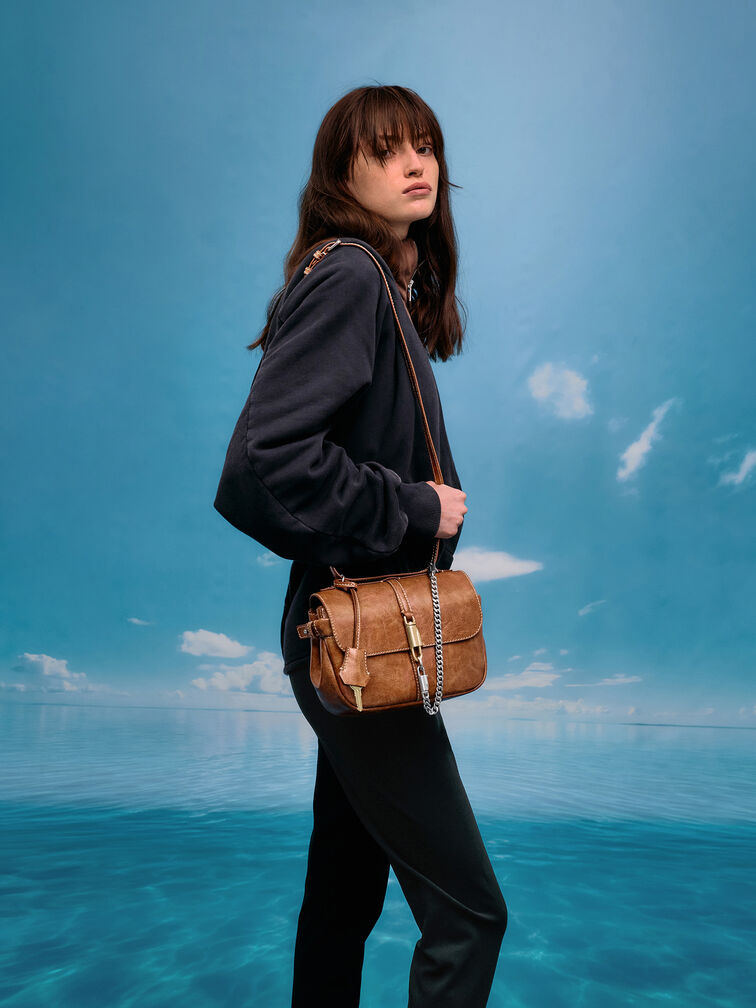 Delfina Chain Crossbody Bag, Distressed Tan, hi-res