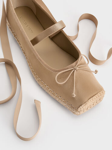 Bernadine Faux Suede Tie-Around Espadrille Flats, Sand, hi-res