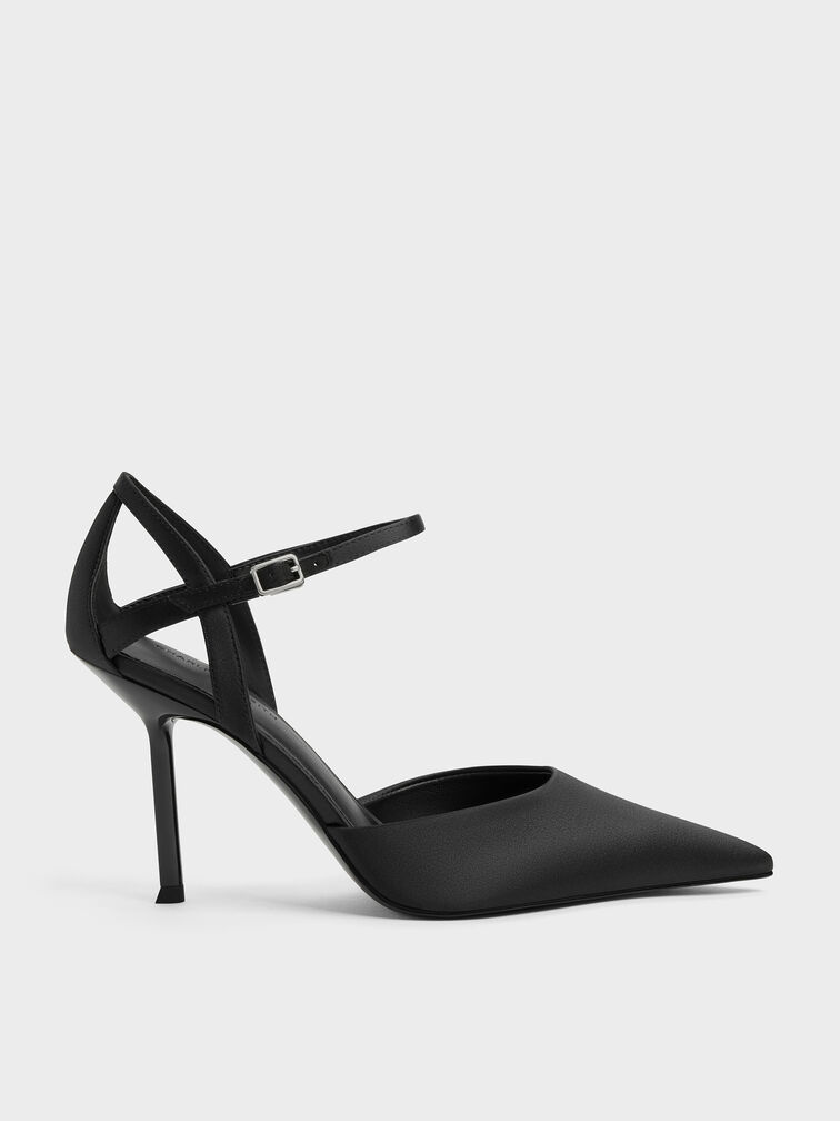 Satin D'Orsay Stiletto Pumps, Black Textured, hi-res