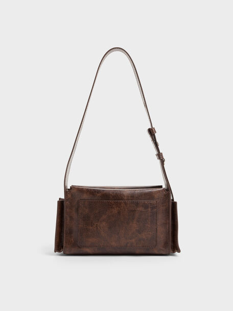 Zevon Multi-Pocket Shoulder Bag, Distressed Coffee, hi-res