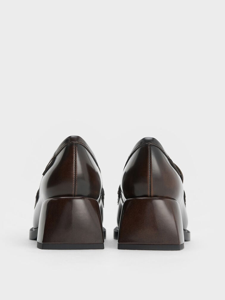 Penny Loafer Trapeze-Heel Pumps, Brown, hi-res