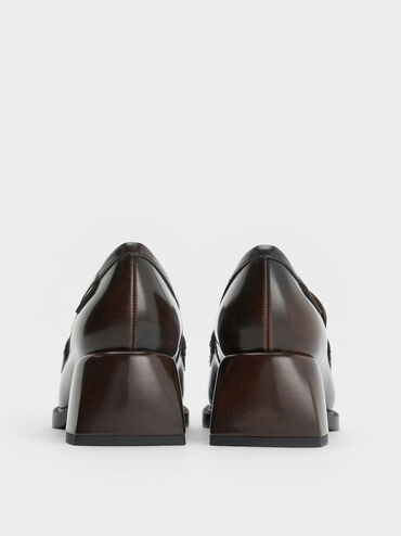 Penny Loafer Trapeze-Heel Pumps, Brown, hi-res