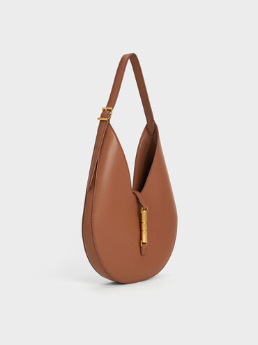 Cesia Metallic-Accent Hobo Bag, Chocolate, hi-res