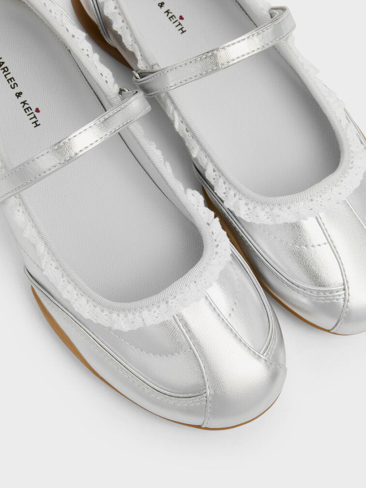 Louise Lace-Trim Mary Jane Sneakers, Silver, hi-res