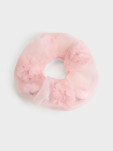 Gift Set: Floral-Mesh Pearl-Strap Shoulder Bag, Light Pink, hi-res