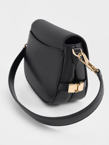 Aurelia Metallic-Accent Saddle Bag, Black, hi-res