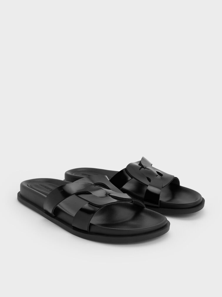Fannie Interwoven Cut-Out Slide Sandals, Black Box, hi-res
