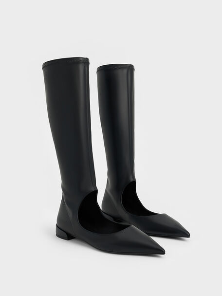 Robbie Cut-Out Knee-High Boots, Black, hi-res