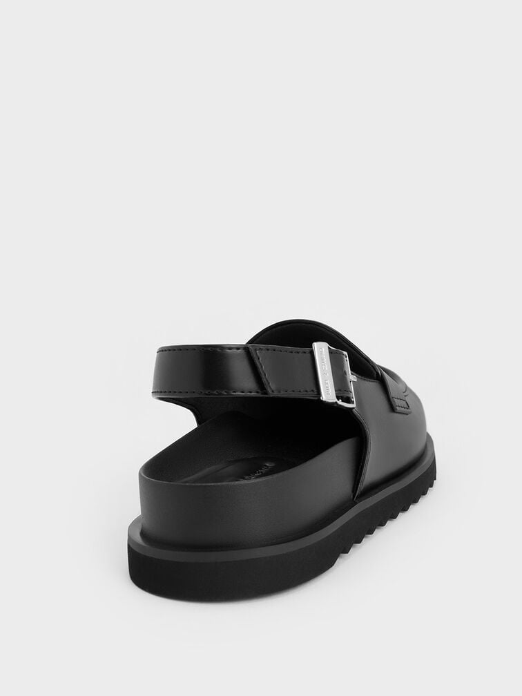 Slingback Penny Loafers, Black Slingback Penny Loafers, Black, hi-res