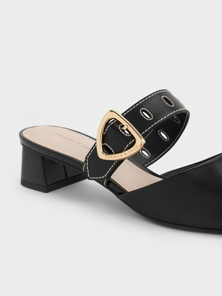 Sepphe Buckle-Strap Heeled Mules, Black, hi-res