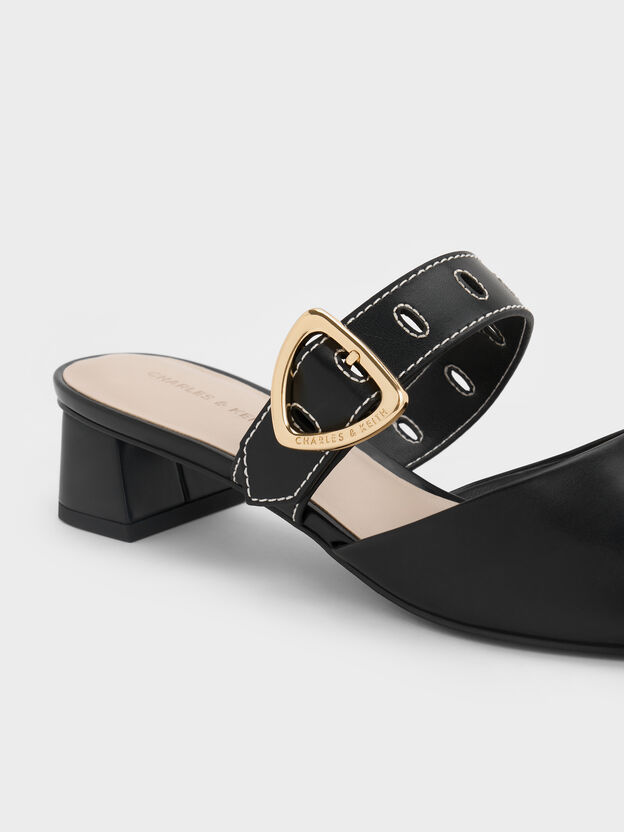 Sepphe Buckle-Strap Heeled Mules, Black, hi-res