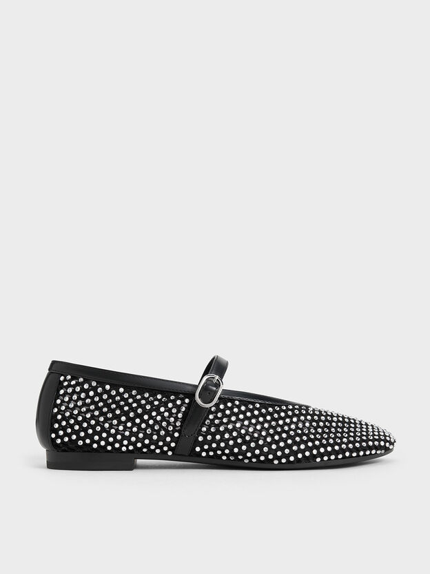 Maggie Mesh Crystal Mary Janes, Black, hi-res