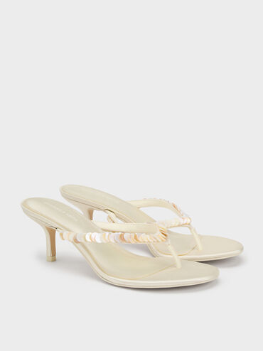Briella Sequinned Heeled Thong Sandals, Cream, hi-res