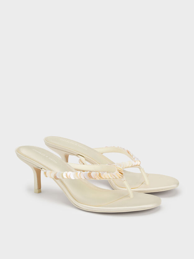 Briella Sequinned Heeled Thong Sandals, Cream, hi-res