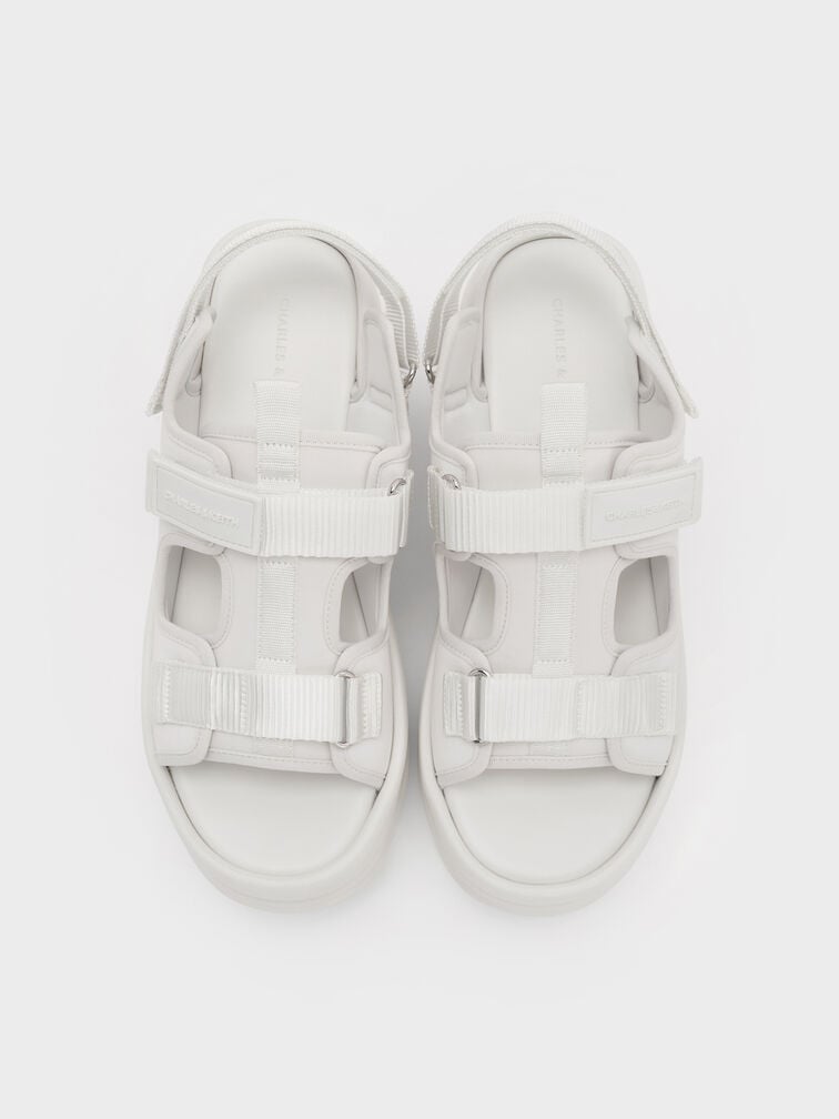 Elastane Flatform Sports Sandals, White, hi-res