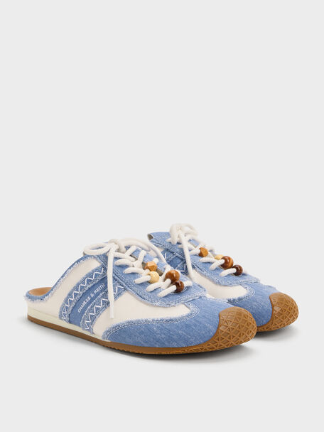 Denim & Leather Slip-On Sneakers, Blue, hi-res