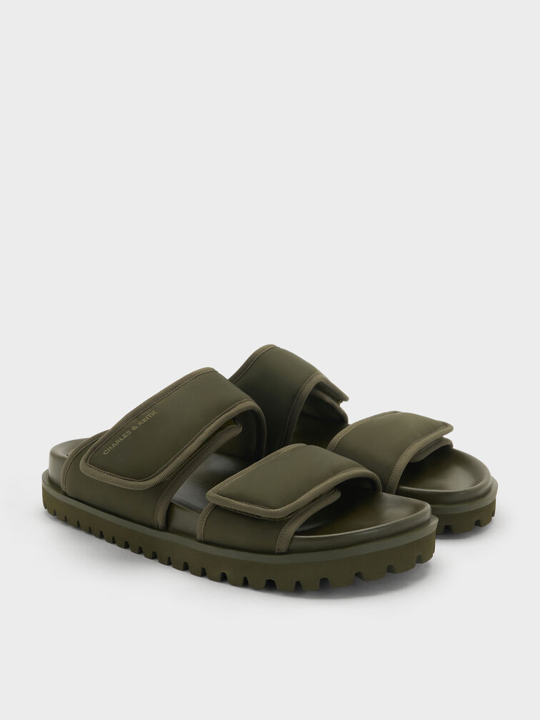 Nylon Double-Strap Flatform Sandals, Olive, hi-res