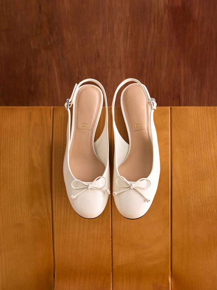 Aretha Patent Leather Bow Slingback Kitten Heels, Chalk, hi-res