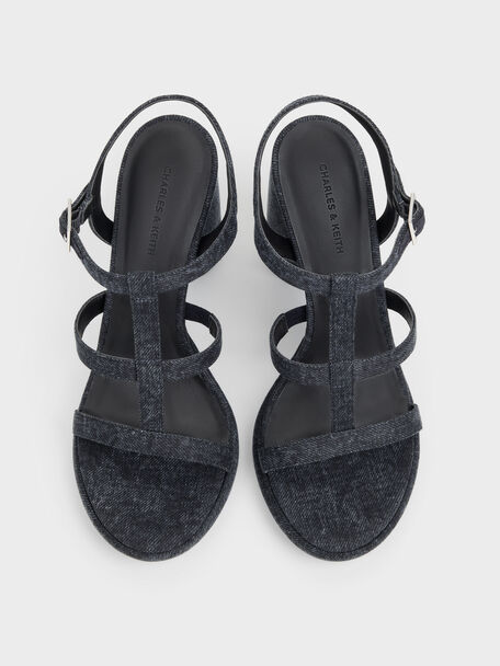 Aether Denim Platform Sandals, Dark Blue, hi-res