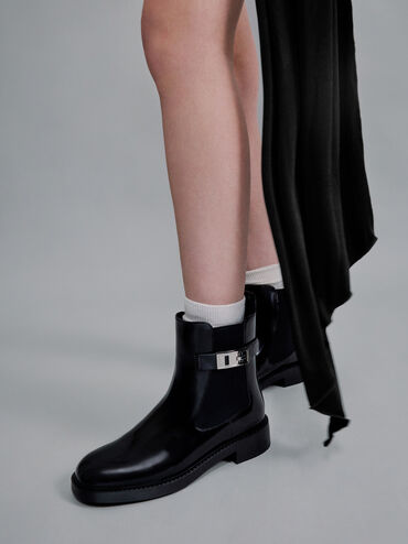 Lando Metallic-Buckle Chelsea Boots, Black Box, hi-res