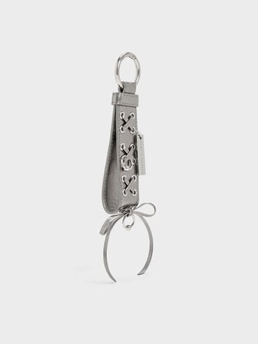 Grommet Lace-Up Bag Charm, Pewter, hi-res