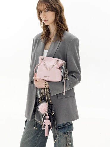 Ivette Woven Robot Bag Charm, Cotton Candy Pink, hi-res