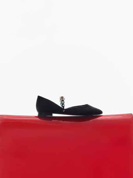 Franca Faux Suede Beaded-Strap Mary Janes, Black Textured, hi-res