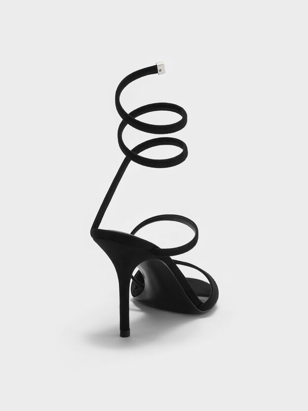 Emila Faux Suede Wraparound Heeled Sandals, Black Textured, hi-res