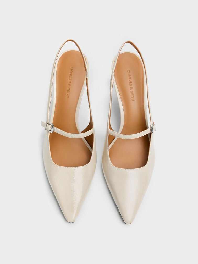 Pointed Slingback Mary Jane Pumps, Beige, hi-res