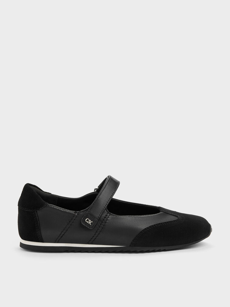 Jace Leather & Suede Mary Jane Sneakers, Black, hi-res