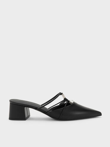 Georgie Bead Pointed Mules, Black, hi-res