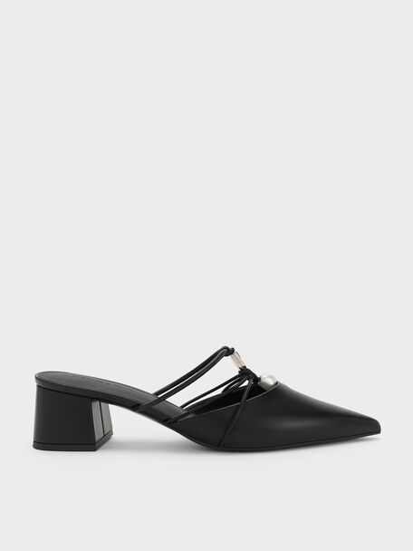 Georgie Bead Pointed Mules, Black, hi-res