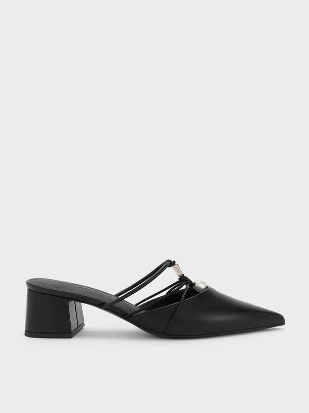 Georgie Bead Pointed Mules, Black, hi-res