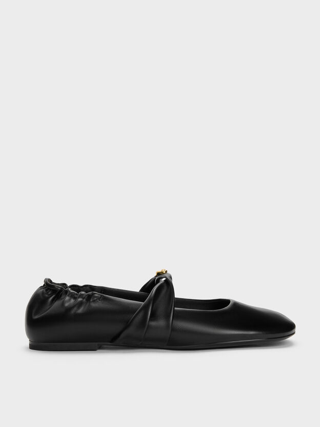 Metallic-Accent Twist-Strap Mary Jane Flats, Black, hi-res