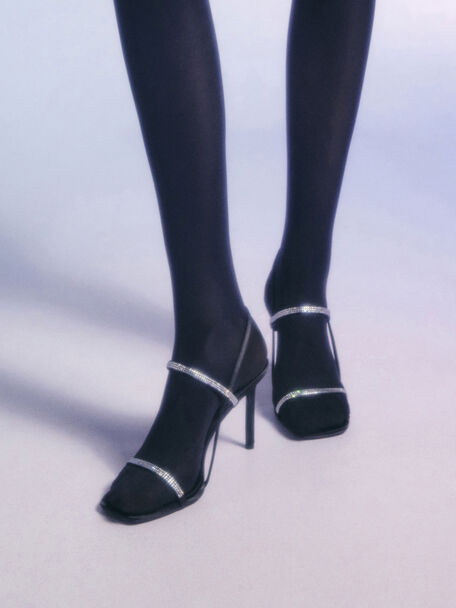 Arona Satin Crystal Stiletto Sandals, Black Textured, hi-res